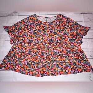 Shein 4X Floral Baby Doll Top with Flutter Sleeves, Lightweight, Office Wear